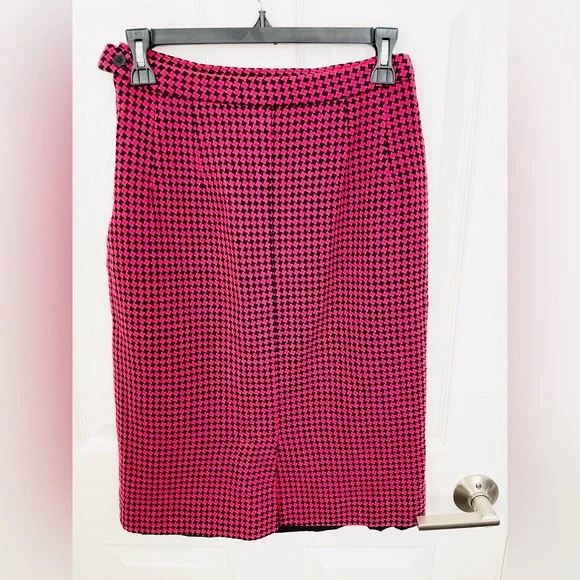 American vintage classic Pendleton blk/pink houndstooth skirt sz Small 100% wool - Picture 2 of 12